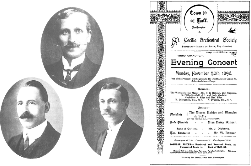 Left: William Bonner, Charles Furniss and Ernest Tebbutt; Right: The first page of the 1896 programme